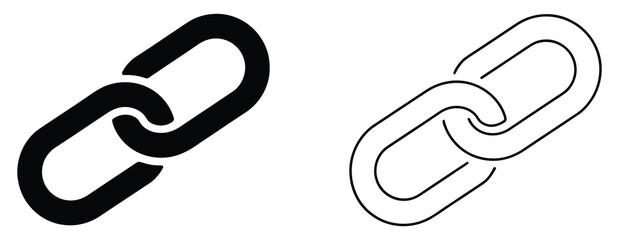 Chain link icon set with solid and outline linked chain symbols, connection, strength, bonding, attachment, and hyperlink graphics, vector illustration, vector, designs ©         