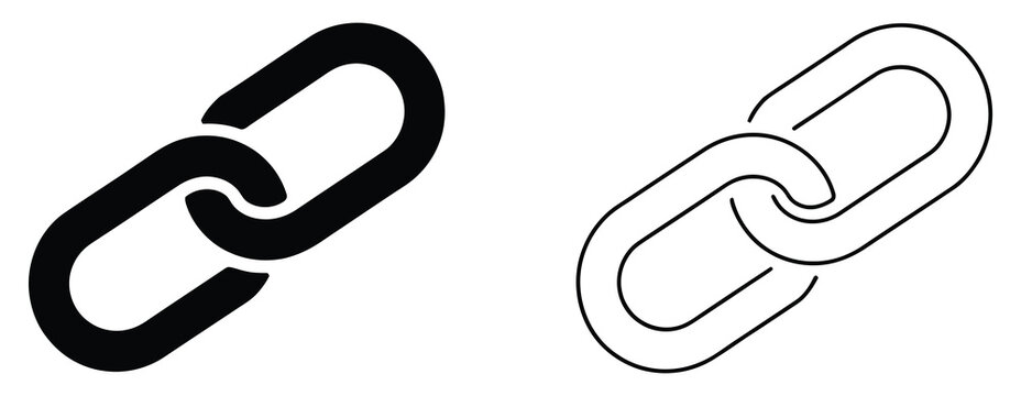 Chain link icon set with solid and outline linked chain symbols, connection, strength, bonding, attachment, and hyperlink graphics, vector illustration, vector, designs