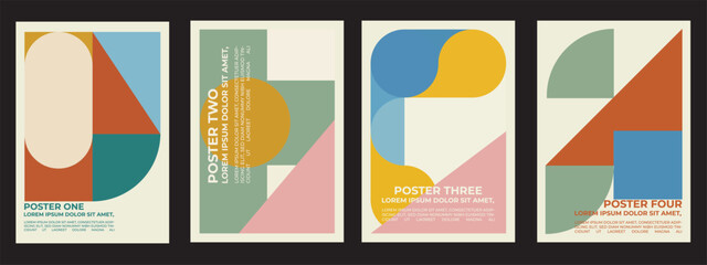 Minimalist poster set with geometric forms and soft pastel color palette aesthetic. © The Artist