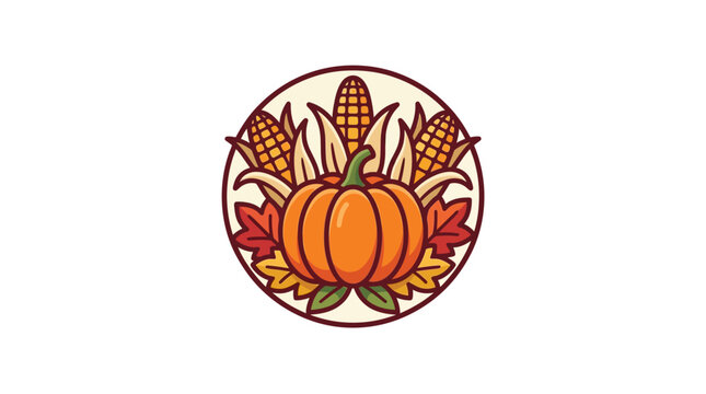 Autumn Harvest Pumpkin and Corn Thanksgiving Emblem