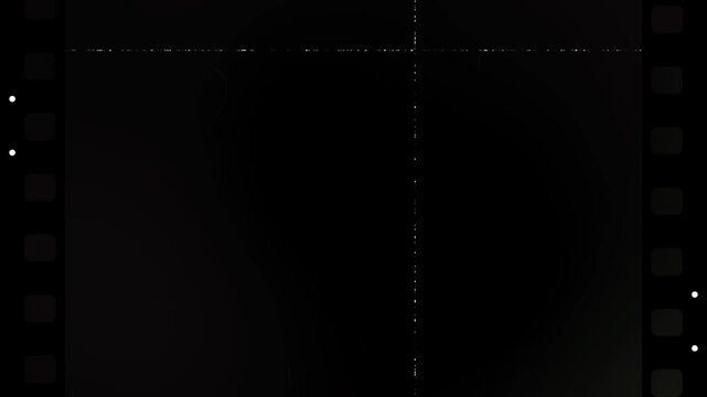 Old vintage film strip overlay with green color grading featuring scratches dust particles and sprocket holes for retro cinematic video editing and analog movie effects