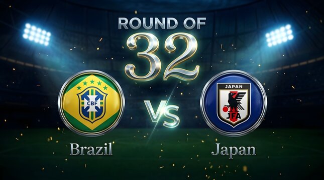 Round of 32 football match between brazil and japan national teams