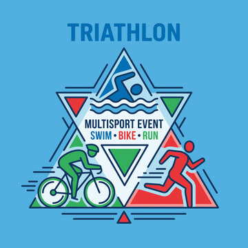 Dynamic Triathlon Multisport Event Swim Bike Run Competition Icon Graphic
