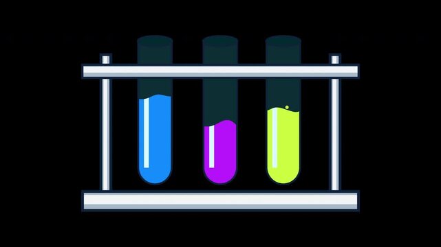 Chemistry Test Tube Rack with Animated Science Liquid Samples for Medical Research