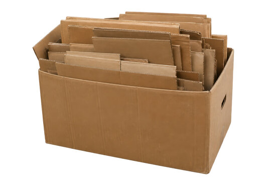 Large cardboard box filled with flattened corrugated panels