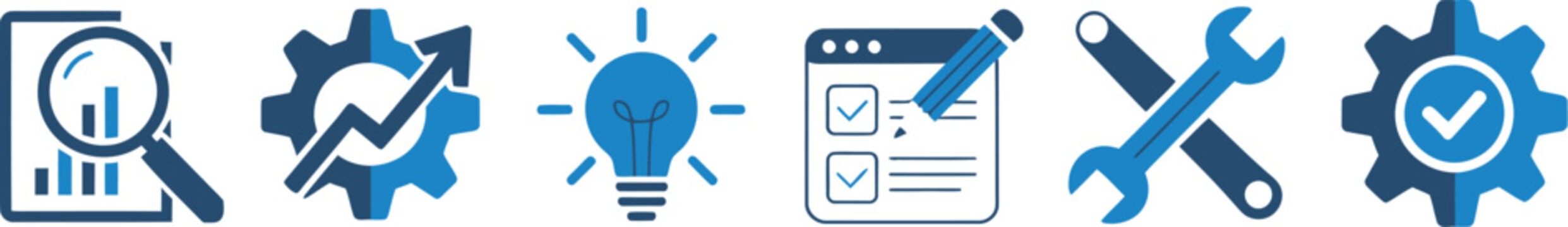 Technology icons illustration set, generic monochrome blog data mining website speed and digital marketing symbols.