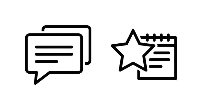 Communication and scheduling icons displaying speech bubbles and a calendar with a star rating calendar communication scheduling planning feedback minimalist customer satisfaction