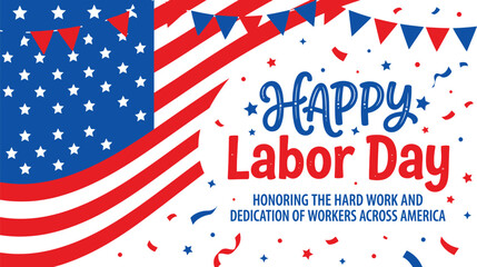 Obraz premium Festive labor day illustration with american flag and bunting for holiday promotions