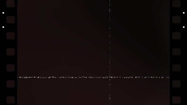 Vintage film overlay featuring realistic scratches dust and light leaks on a dark background with classic film strip borders for retro cinematic movie effects and analog video textures