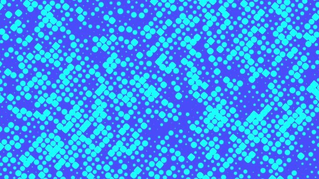 4k seamless looping animated blue pop art background. Teal sunbeams . Polka dot pattern.  kid funny banner. Sun explosion in center. 3d text birthday party backdrop