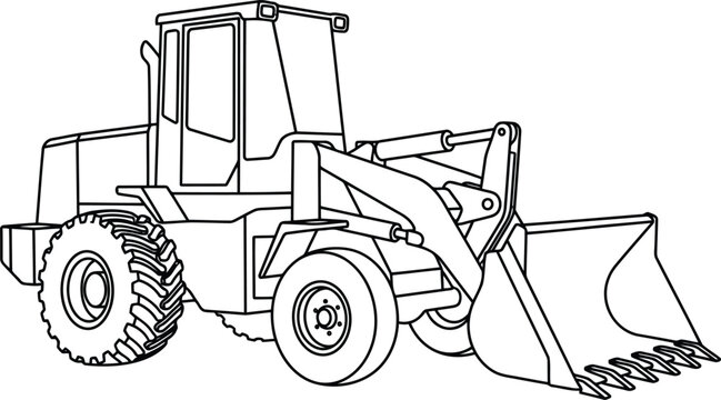 Black and white line of a front end loader construction vehicle heavy machinery industrial equipment