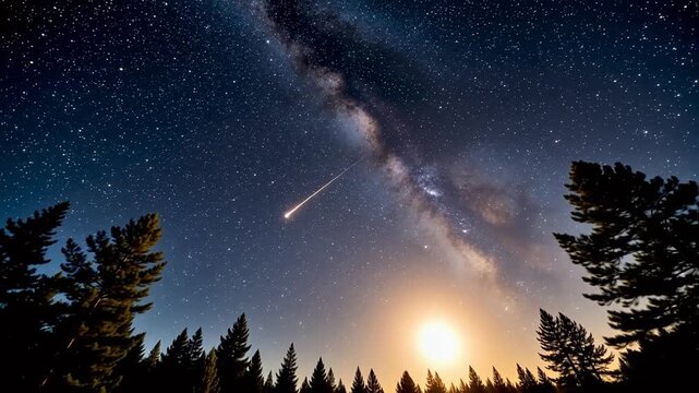 Perseid Meteor Shower Peak Through Forest Canopy on a Summer Night
