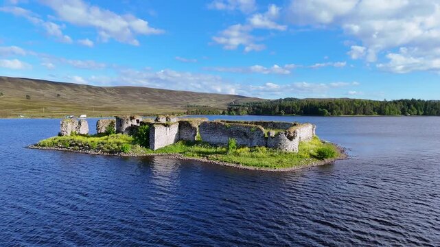 Historic Lochindorb Castle, a 13th Century Medieval Stronghold Located on an Island in the Scottish Highlands, Scotland
