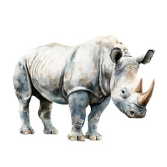Fototapeta premium Rhinoceros, vibrant watercolor vector illustration with flowing and detailed brush strokes, isolated on a white background.