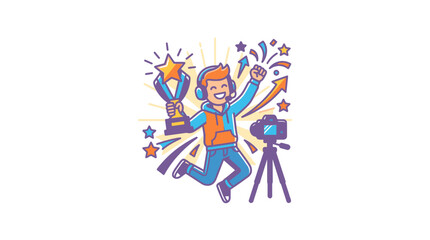 Fototapeta premium Man Holding Trophy and Celebrating Success.