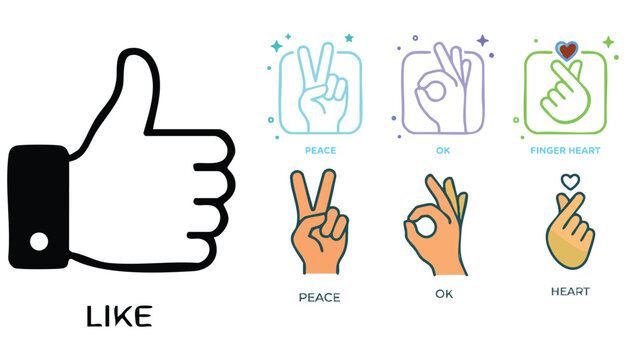 hand gesture icon peace ok finger heart vector set