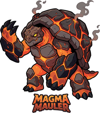 Magma Turtle: Volcanic snapping turtle dragon golem covered in melting lava cracks