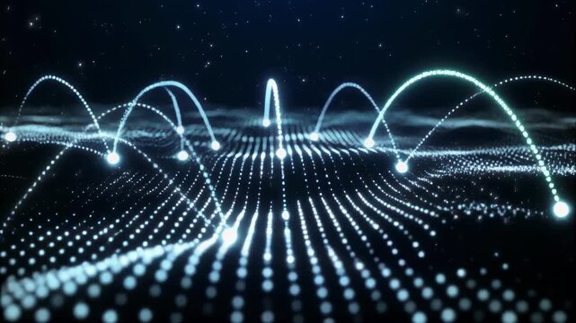 Abstract light trails forming dynamic geometric patterns in dark space