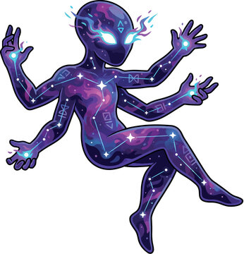 Cosmic Entity: Ethereal four-armed space phantom humanoid made of stars and nebula