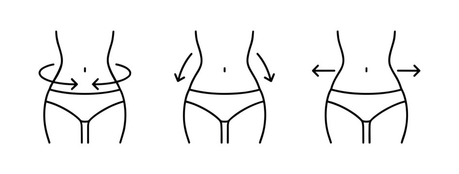 Three linear of female waistline with directional arrows