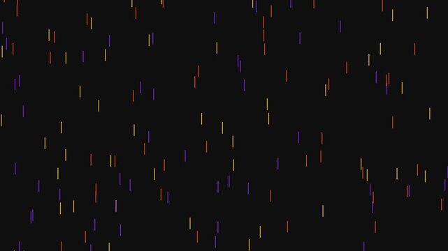 Abstract digital rain background, with falling colorful, neon lines and, particles