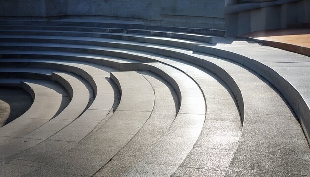 modern architecture stairs with spiral curve and railing in concrete casting shadow for design focused abstract copy space background