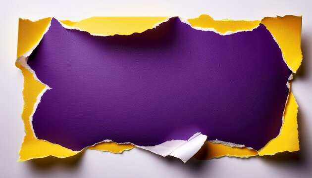 Authentic Textured Purple Paper Showing Unique Irregular Torn Yellow Edge Border On Clean White Background For Creative Design