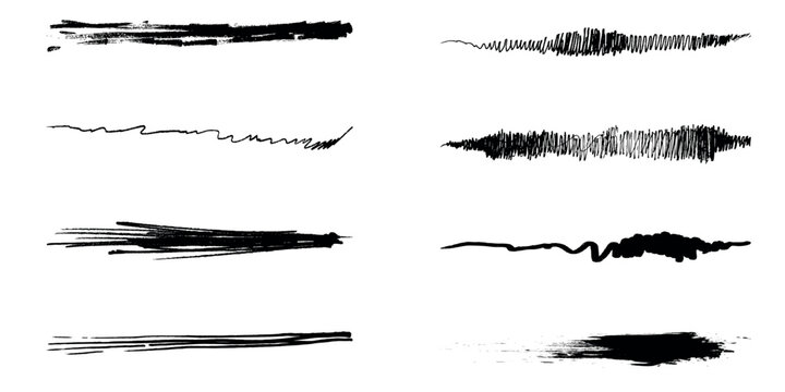 Black brush strokes and scribbles on white background