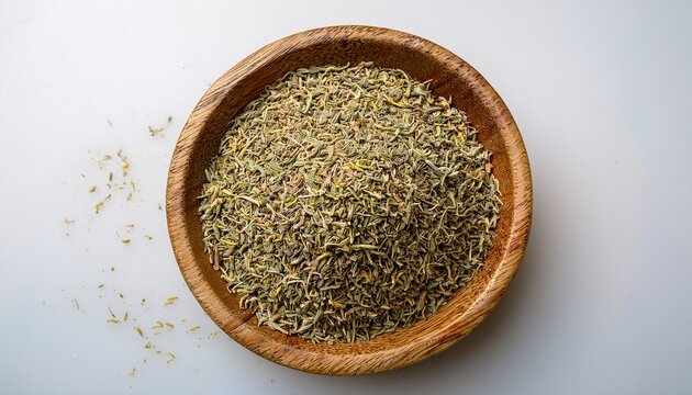 Fragrant Dried Thyme On A White Acrylic Background
