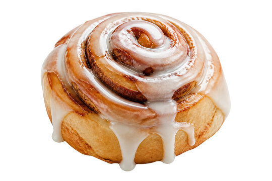 Close up glazed cinnamon roll with dripping icing
