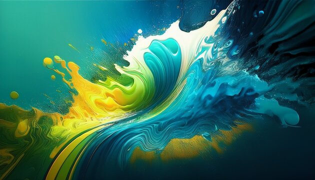Blue Turquoise Teal Lime Green Yellow White Abstract Background Light Bright Neon Electric Metal Rough Grain Noise Gradient Ombre Color Spot Stain Oval Circle Liquid Water Explosion Splash
