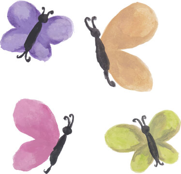 Colorful butterfly hand drawn watercolor art