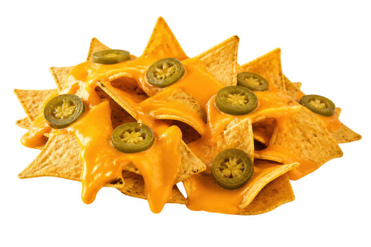 Nacho chips with melted cheese and jalapeno slices