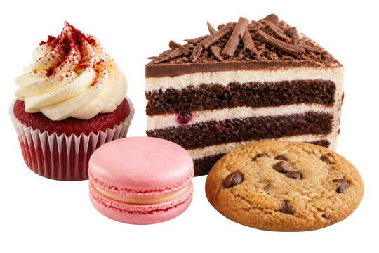 Assorted desserts with cupcake cake macaron and cookie