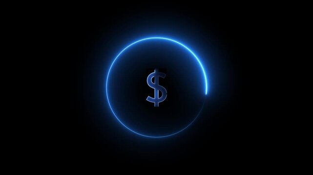 $ dolar Glowing neon line animation .on black background