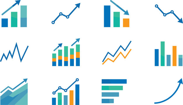 Colorful business growth charts and graphs collection set