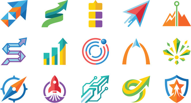 Modern Business Growth Logo Collection with Abstract Startup Success and Innovation Vector Icons