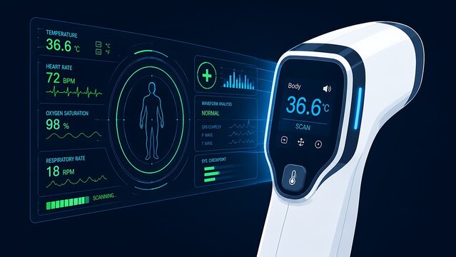 Futuristic Infrared Thermometer Medical Health Scan Interface