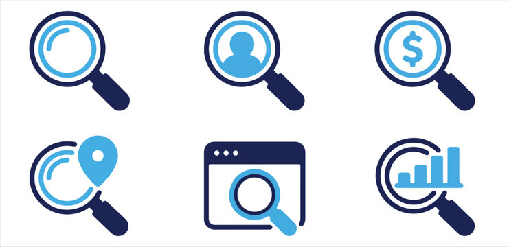 Search Magnifying Glass Icons Set for Business Data Analysis and Digital Marketing Strategy