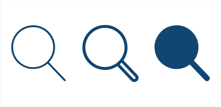 Magnifying Glass Search Icon Set, Modern Minimalist Vector Symbols for Web and UI Design