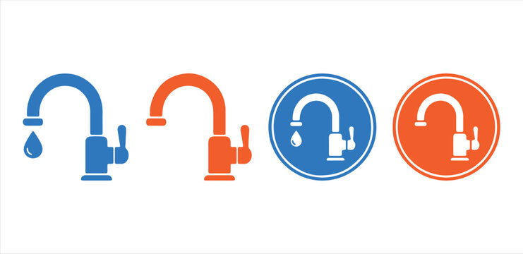 Water Faucet Icons Set, Modern Kitchen Sink Tap Vector Graphics for Plumbing and Home Design