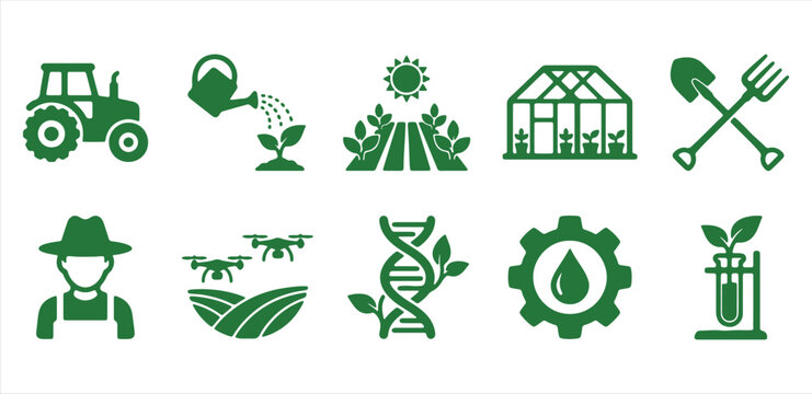 Agriculture and Smart Farming Vector Icons Set for Sustainable Food Production and Technology