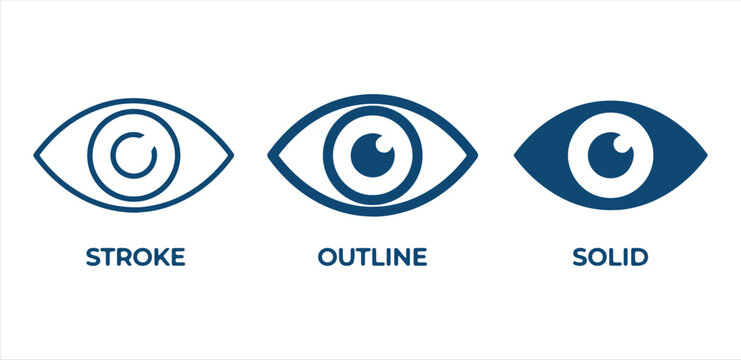 Eye Icon Set in Stroke Outline and Solid Styles for UI Design and Digital Graphic Projects