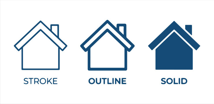 House Icon Set with Stroke Outline and Solid Styles for Real Estate Web and App Design