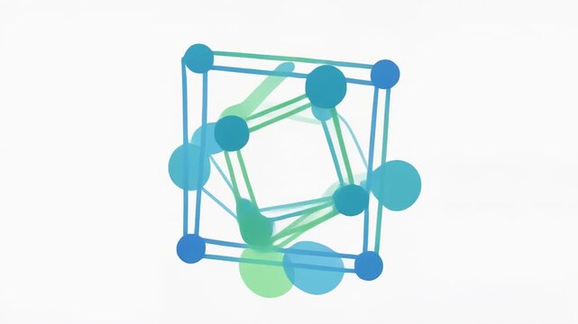 3D animation of a rotating geometric structure with glowing nodes