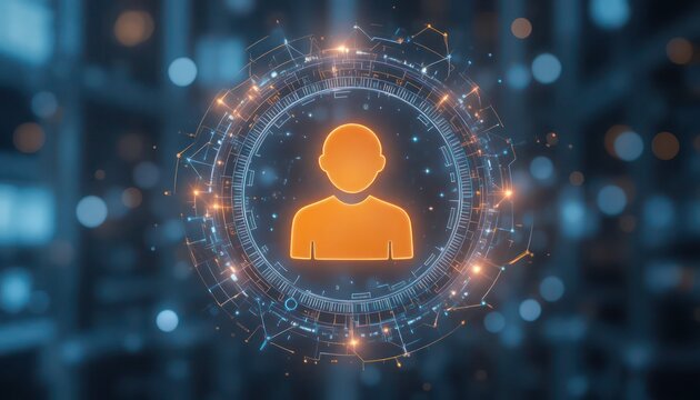 : Glowing digital user icon illustration creating futuristic technology concept with modern visual style