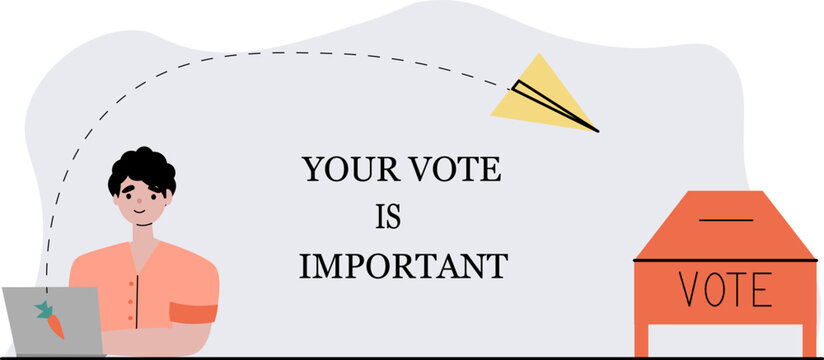 A person sits at the table and votes, the envelope flies from the person to the ballot box