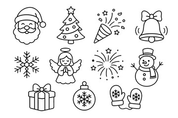 Naklejka premium Christmas holiday line icons with festive winter symbols