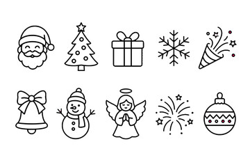 Naklejka premium Christmas holiday outline icon set with festive seasonal symbols