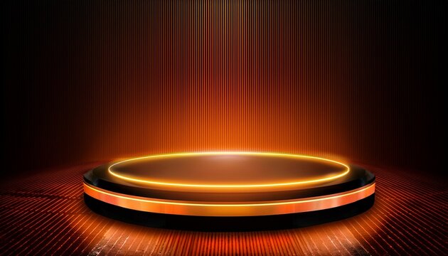 illuminated stage podium with neon orange lighting for product display